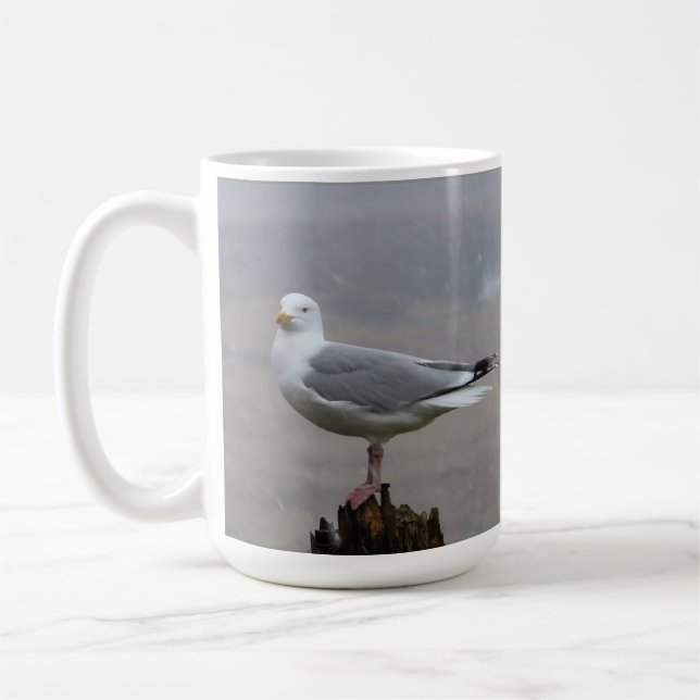 De Café Gaivota em Pé Nevando Adicionar Texto Caneca (Esquerda)