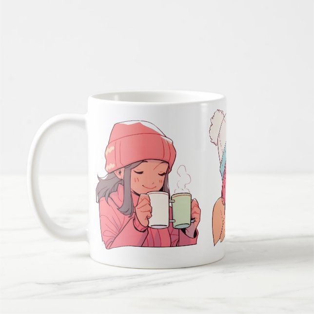 De Café Garota Bebe Com Uma Caneca (Esquerda)