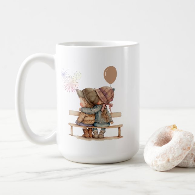 De Café Garoto Bonito e Caneca Menina (Com Donut)