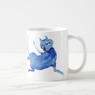 De Café Gato Azul MING   Caneca azul e branca