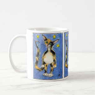 De Café Gato azul triplo na caneca estrelado