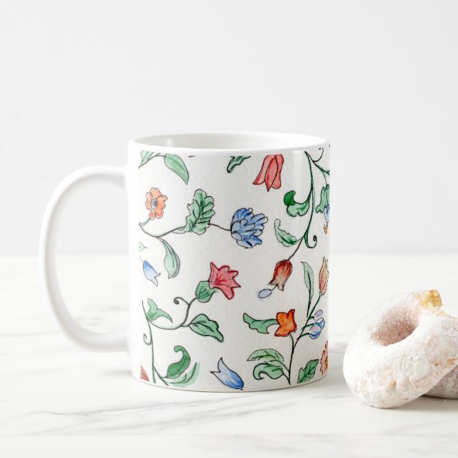 De Café Gêmeos Florais Minúsculos numa caneca (Com Donut)