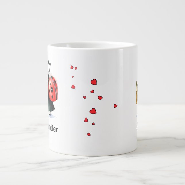 De Café Grande Caneca Casal Joaninha Personalizada (Frente)