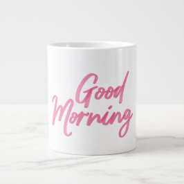 De Café Grande Caneca Clássica "Bom Dia" em aquarela rosa