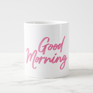 De Café Grande Caneca Clássica "Bom Dia" em aquarela rosa