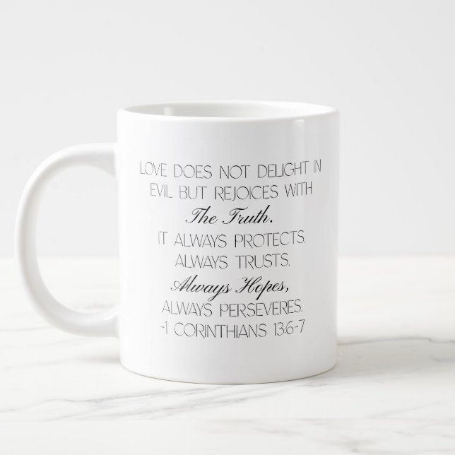 De Café Grande Caneca com versículo da Bíblia Esperança 1 Corínti (Esquerda)