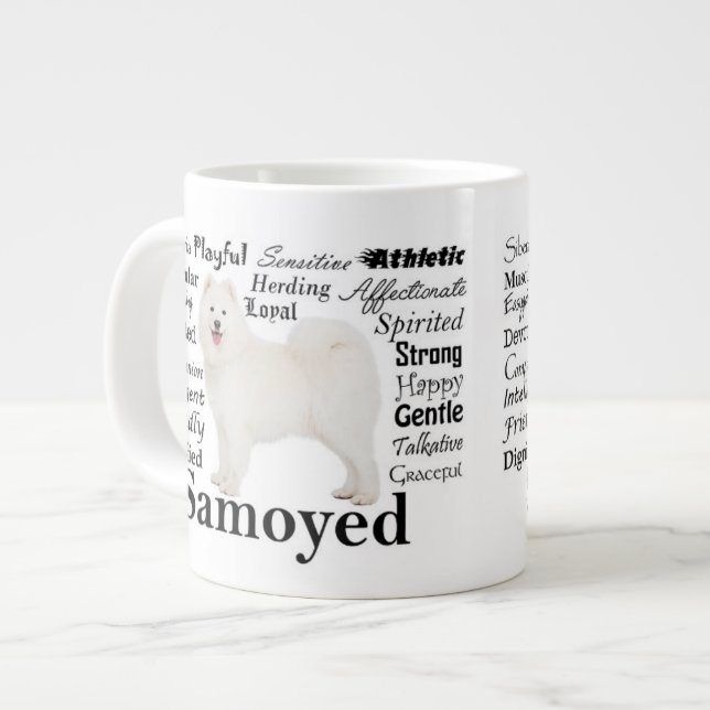 De Café Grande Caneca do jumbo dos traços do Samoyed (Frente Esquerda)