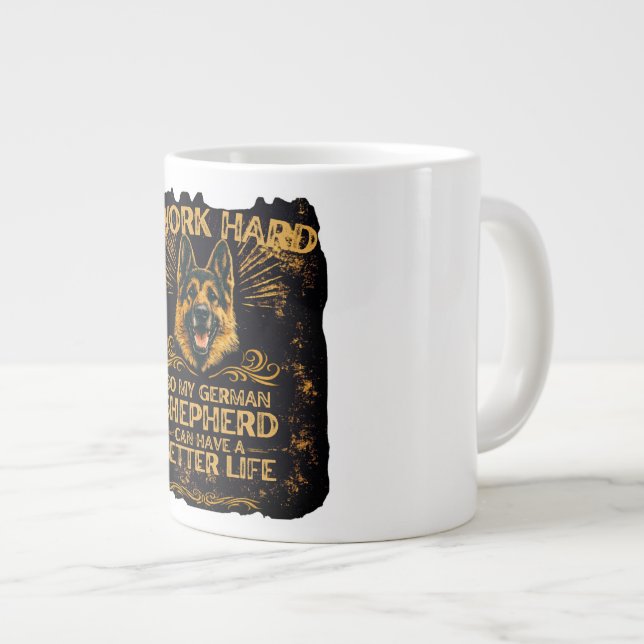 De Café Grande Caneca engraçada GSD Eu Trabalho Duro Para Uma Vid (Frente Esquerda)