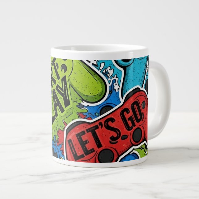 De Café Grande Caneca Especial Jumbo Padrão Gamer (Frente Esquerda)