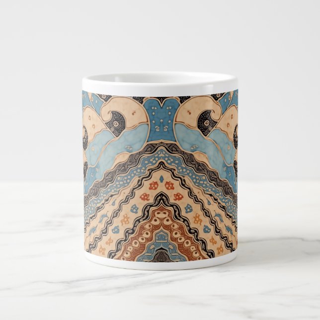 De Café Grande Caneca Especialidade em Batik Oceano Azul (Frente)