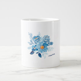 De Café Grande Caneca Especialista Floral em Aquarela Azul Elegan