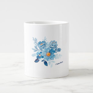 De Café Grande Caneca Especialista Floral em Aquarela Azul Elegan