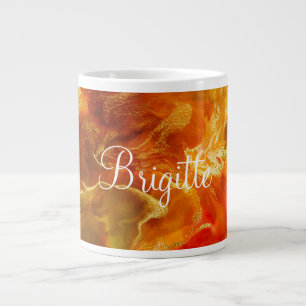 De Café Grande Caneca estampada com tinta mármore vermelha, laran