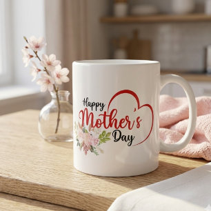 De Café Grande Caneca Floral Heart Feliz Dia das Mães