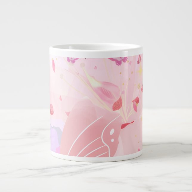 De Café Grande Caneca Floral Rosa (Frente)