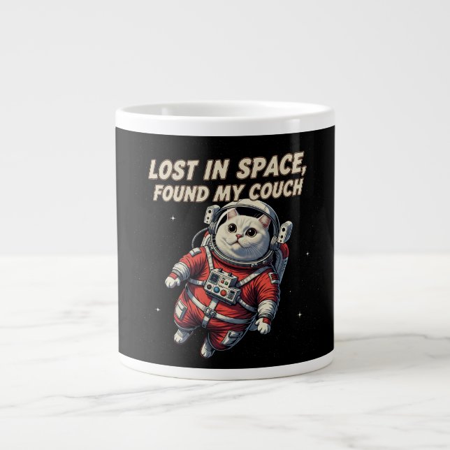 De Café Grande Caneca Gato Astronauta Engraçado: Perdido no Espaç (Frente)