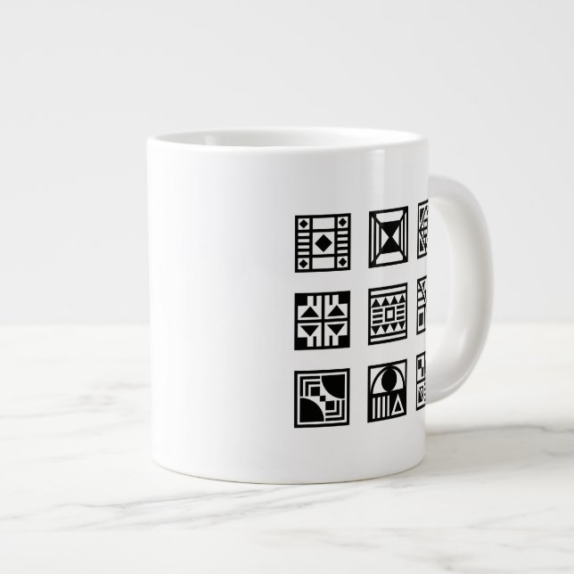 De Café Grande Caneca geométrica tribal preta (Frente Esquerda)