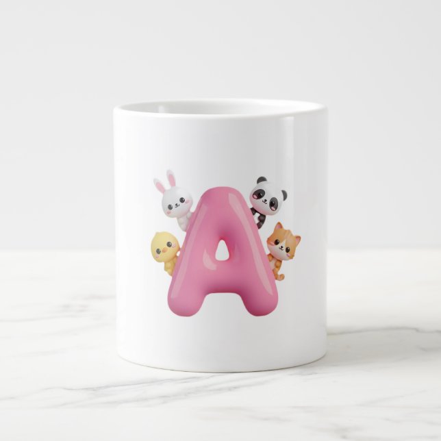 De Café Grande Caneca Gigante Letra A Balão Rosa 3D (Frente)