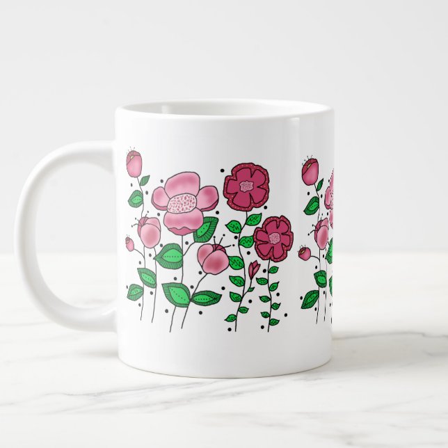 De Café Grande Caneca Jumbo 590 ml com flores rosa (Esquerda)