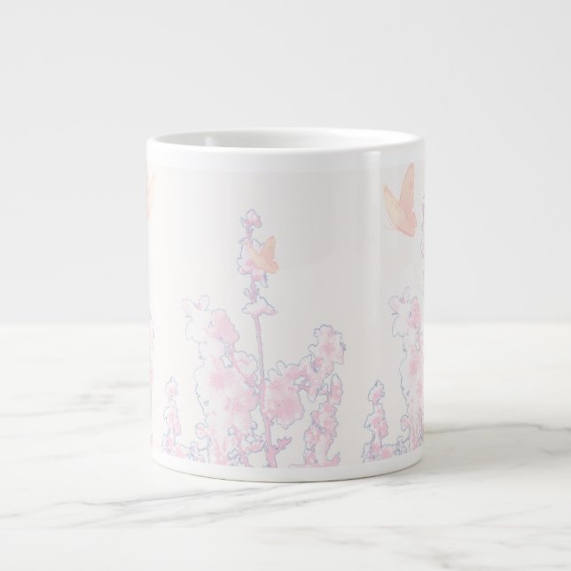 De Café Grande Caneca Jumbo Floral Borboleta em Pastel Macio (Frente)