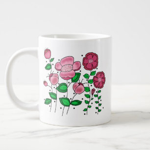 De Café Grande Caneca JUMBO - Flores caprichosas rosa