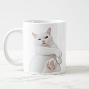 De Café Grande Caneca Jumbo Gato Branco Engraçado – Presente para
