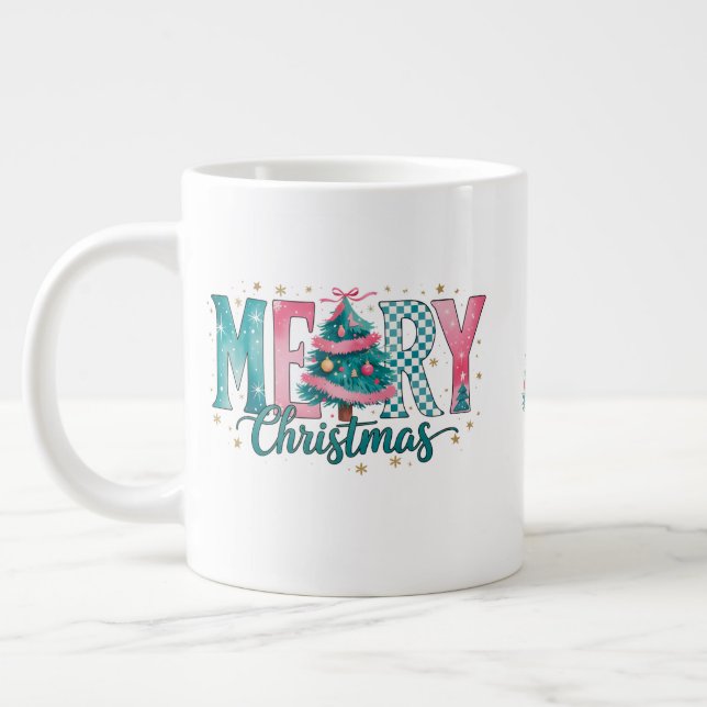 De Café Grande Caneca Jumbo Natal Alegre Pastel (Esquerda)