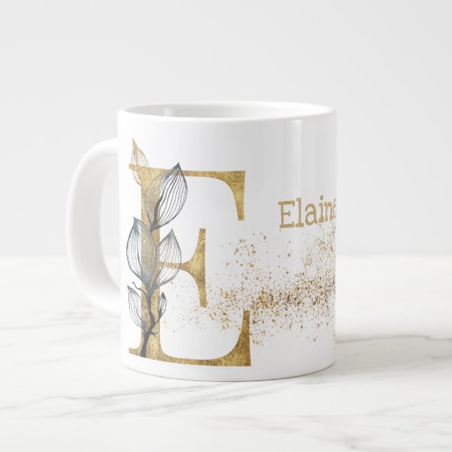 De Café Grande Caneca Jumbo Sopa Sorvete Monograma "E" (Frente Esquerda)