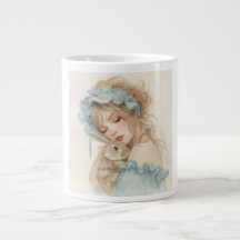 Caneca Menina Fofa Abraçando Coelho