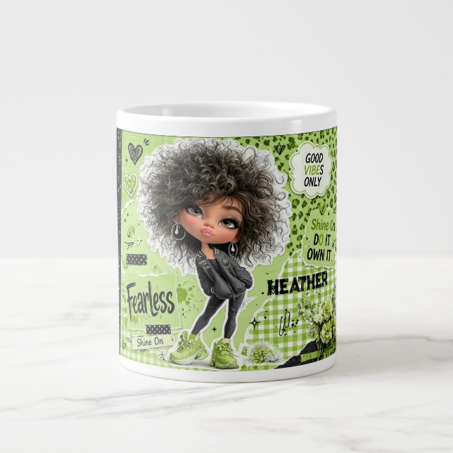 De Café Grande Caneca Personalizada Menina Afro Verde Limão Sem M (Frente)