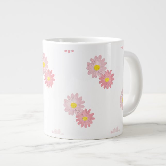 De Café Grande Caneca Pink Daisy (Frente Esquerda)