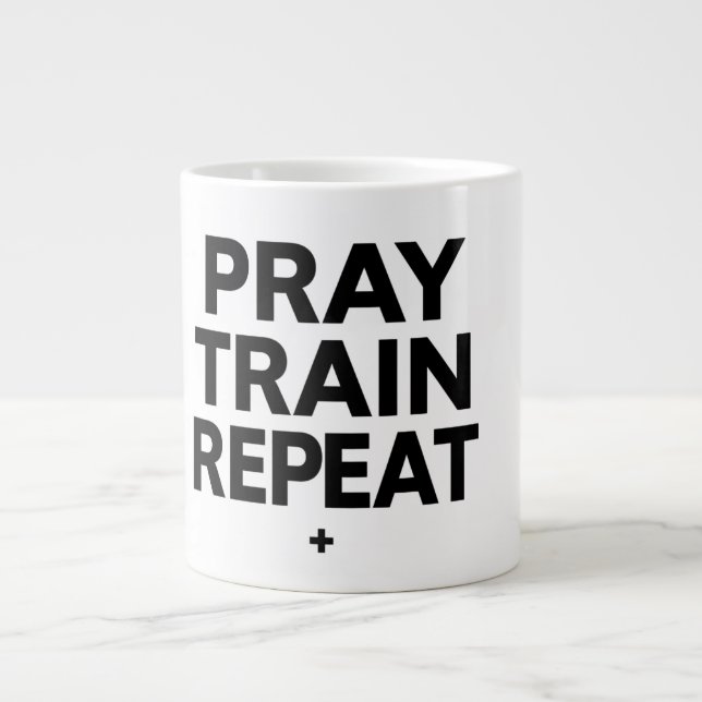 De Café Grande Caneca Pray Train Repeat – Motivação Cristã para F (Frente)