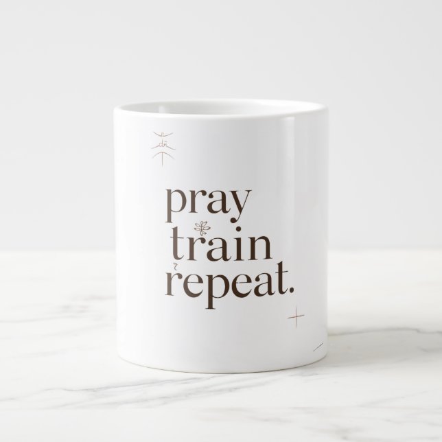De Café Grande Caneca Pray Train Repeat – Motivação Cristã para F (Frente)