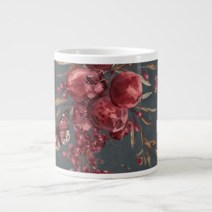 De Café Grande Caneca Romã & Azeitona Impressão Botânica Vermel