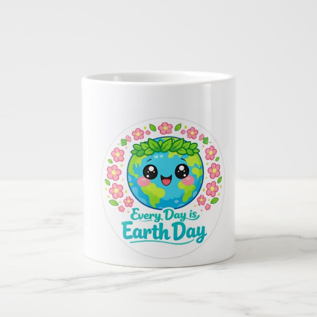 De Café Grande Caneca temática do Dia da Terra fofa (Frente)
