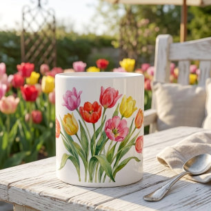 De Café Grande Caneca temática Tulipas da Primavera