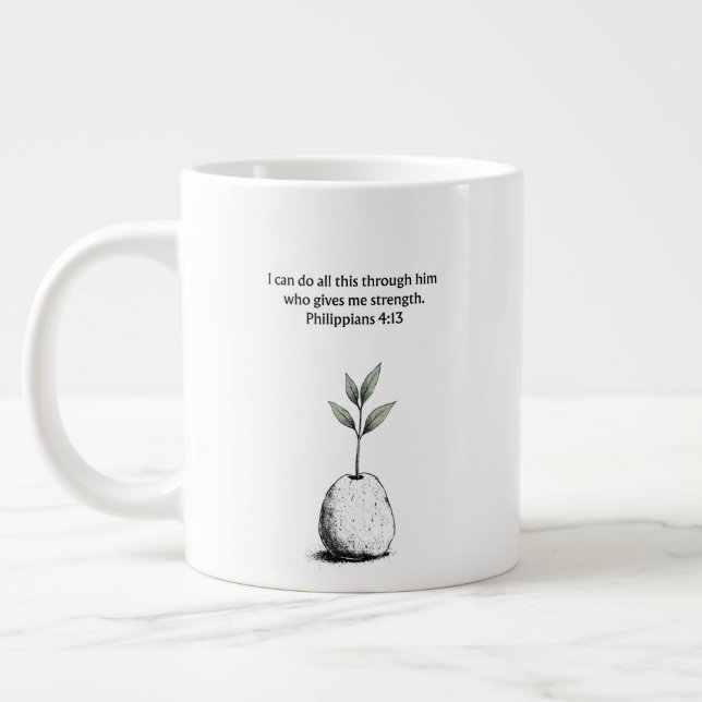 De Café Grande Filipenses 4:13 Versículo Bíblico Caneca Presente  (Esquerda)