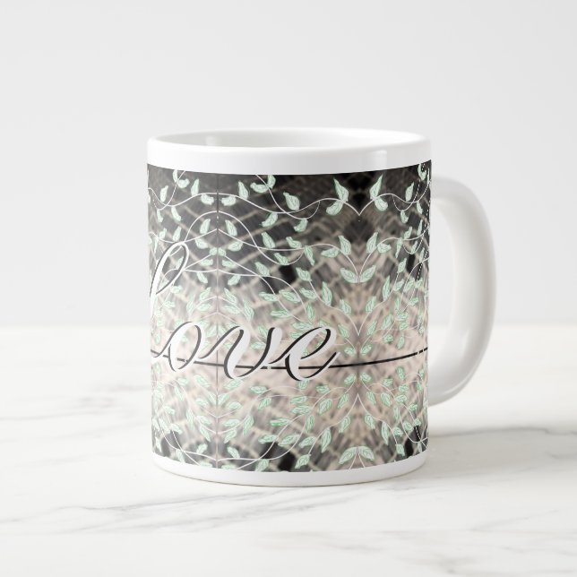De Café Grande Linda Caneca Folha Com Verde E Preto (Frente Esquerda)