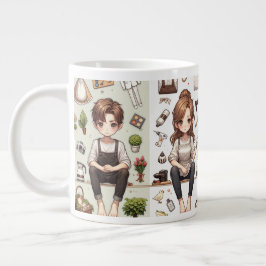 De Café Grande O homem, a mulher. 1 caneca especial