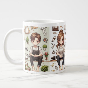De Café Grande O homem, a mulher. 1 caneca especial