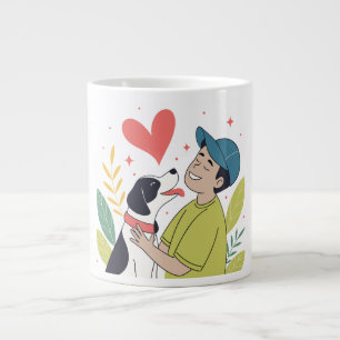 De Café Grande Rapaz Encantador Abraçando Caneca