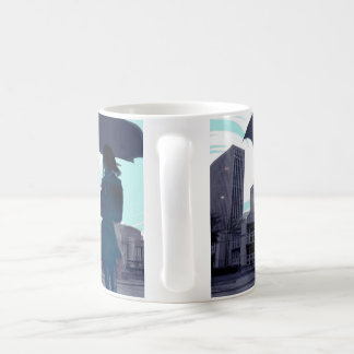 De Café Guarda-chuvas na caneca azul-chuvosa