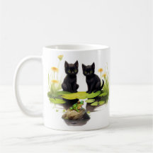 Hoki & Koki Black Kittens Visitam A Caneca Pond