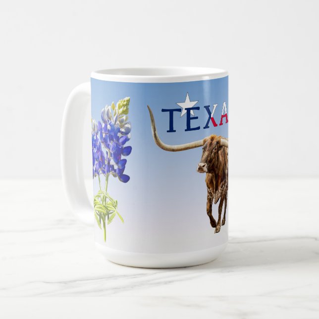 De Café Ícone do Texas em azul claro, Caneca (Frente Esquerda)