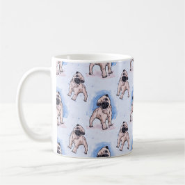 De Café Impressão da aguarela, cão do Pug, uma caneca do