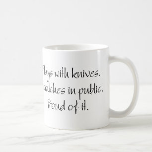 De Café "Joga com caneca do Scratchboard das facas…"