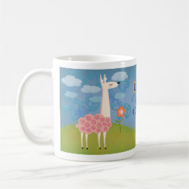 De Café Lama cor-de-rosa na caneca da cume