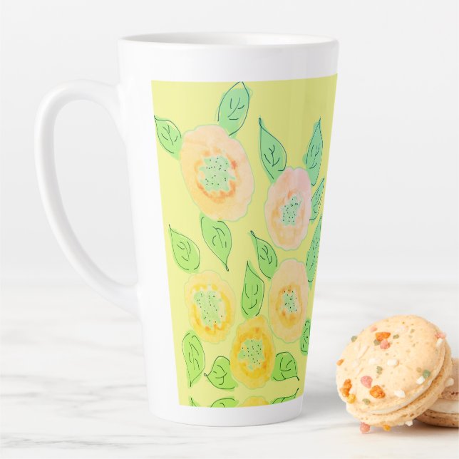 De Café Latte Caneca latina com flor grande amarela (In Situ)