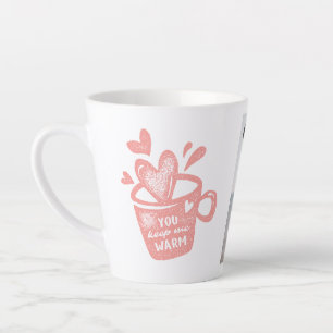 De Café Latte Caneca Rosa Pêssego Foto Carimbo Corações Amor Can