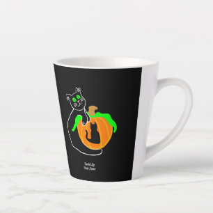De Café Latte Gato Preto Abóbora Pequena Caneca Latina